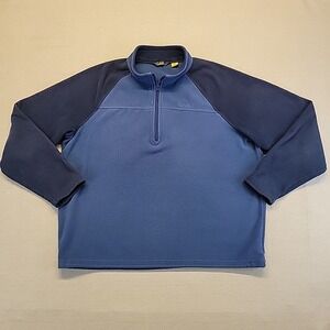 Cabela's Fleece Quarter Zip Pullover Blue Raglan Sleeves Men's Large LG